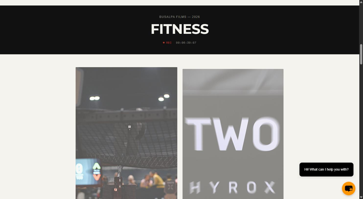 Busalpa Films fitness section, desktop view